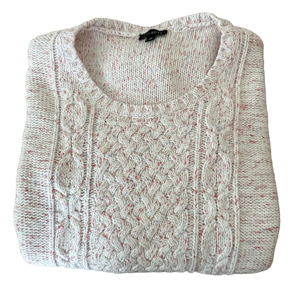 Talbots Cable Knit sweater cream with flecks in shades of pink size medium